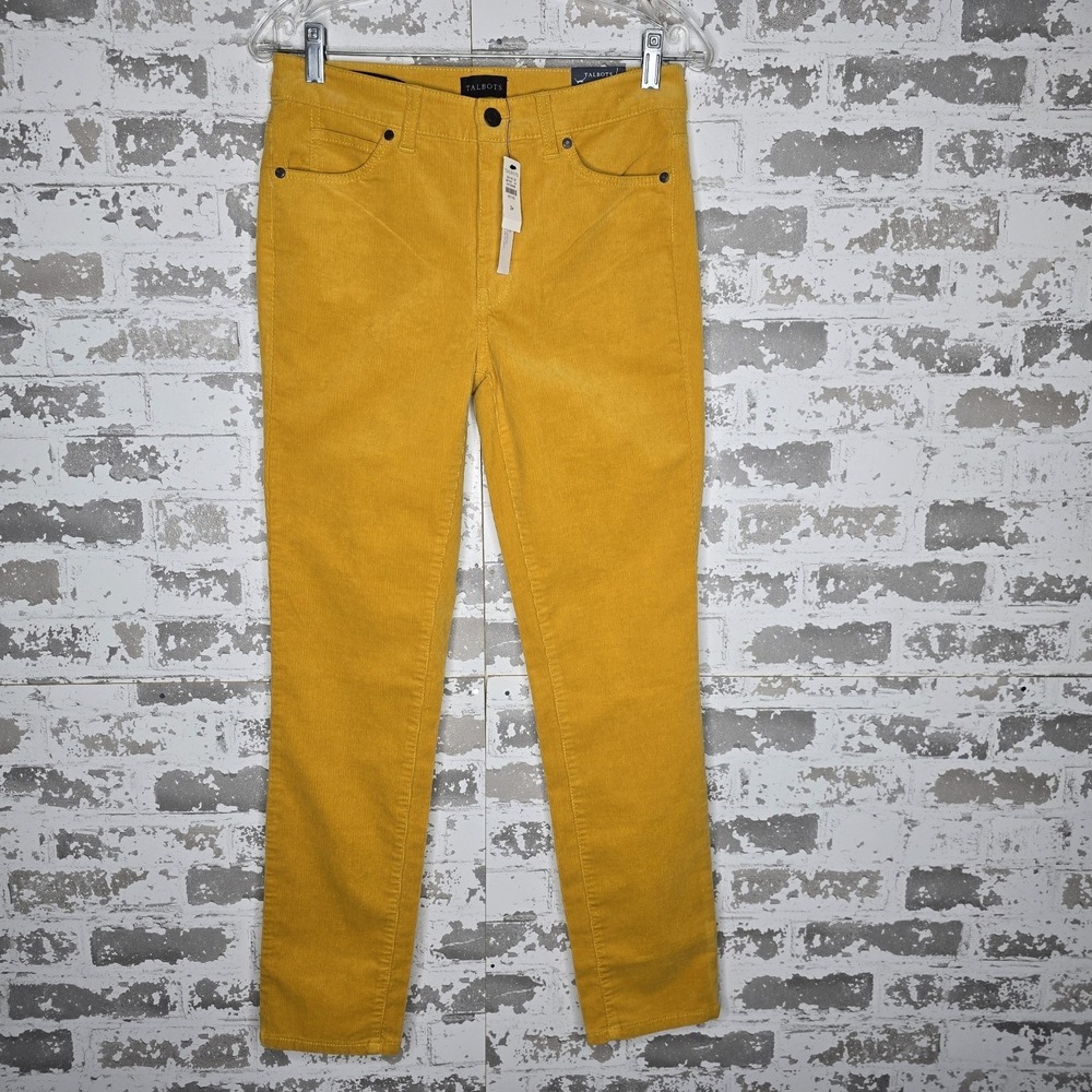 NEW Talbots Pants Womens 2 Petites Straight Leg Corduroy‎ Golden Yellow Stretch